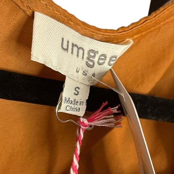 Umgee Faux Wrap Scallop Neckline Blouse Womens S Bronze Gold Lightweight Top New - Picture 9 of 11